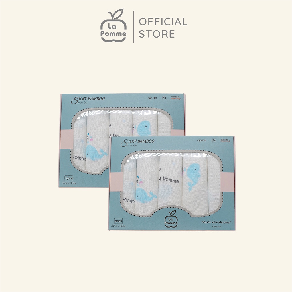 Combo 2 K001 Set 5 Khăn sữa sợi tre lụa La Pomme - 30x30cm Cá heo