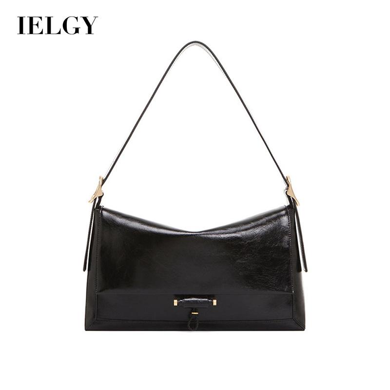 Túi đeo vai IELGY da PU mềm mại cỡ lớn màu đen phong cách Hàn Quốc thời trang dành cho nữ