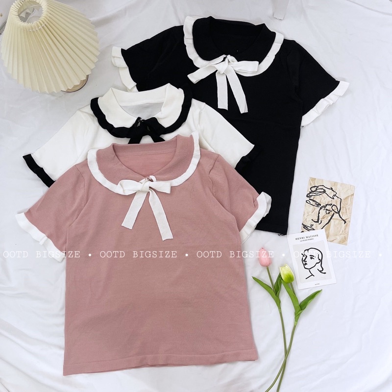 [OOTD BIGSIZE 60-90KG] Áo len dệt cổ sen nơ