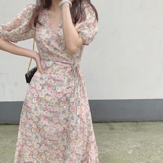ĐẦM MAXI HOA CỔ V CỘT EO (KÈM VIDEO HÌNH THẬT)