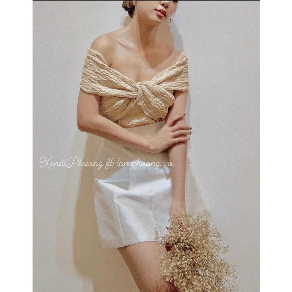 Áo trễ vai xốp xoắn chéo sexy