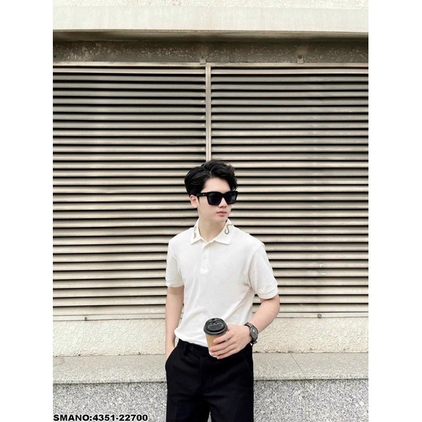 Áo polo nam cổ bẻ cotton gai thêu hình rắn ong vàng quanh cổ dáng đơn giản basic PL06P