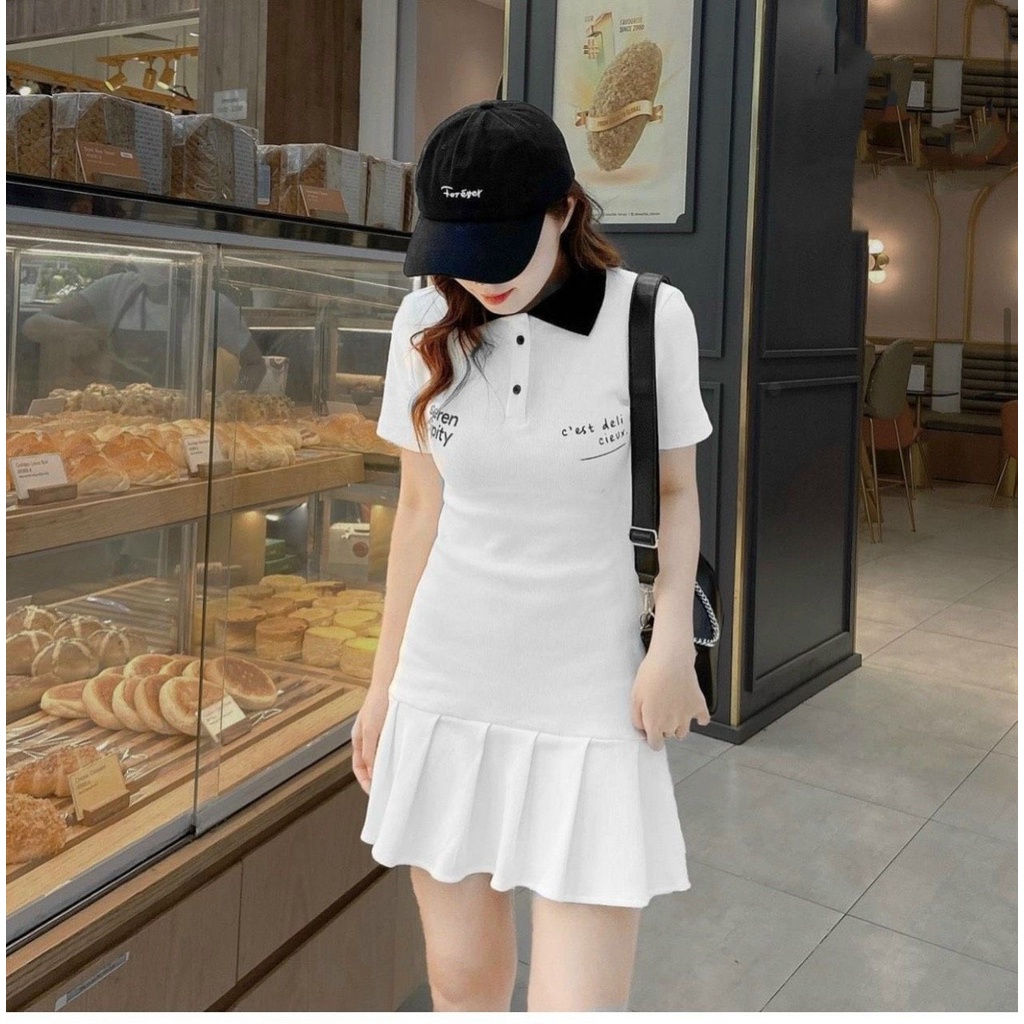 VN282 - VÁY POLO SUÔNG TRẮNG CÁ SẤU CHO NỮ