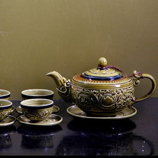 DÂNG TRÀ NGON Với Bộ Bình Uống Trà Đắp Sen Nổi, Bộ Ấm Chén Bát Tràng, Bộ Ấm Chén Pha Trà, Bộ Ấm Chén Trà, Bộ Ấm Chén Trà