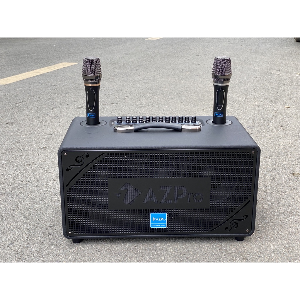 Loa Kéo karaoke AZPRO AZ- 326 Bass Đôi Chất Lượng Cao - kèm 2 Micro không dây kim loại