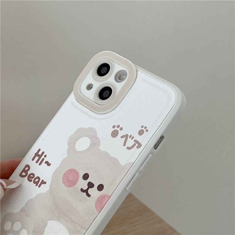 Ốp lưng iphone ốp Điện Thoại Da MINI Màu Trơn In Hình Gấu Hoạt Hình Cho iPhone 14 13 12 11 PROMAX XS XR XSMAX SE2020 6 7 8PLUS