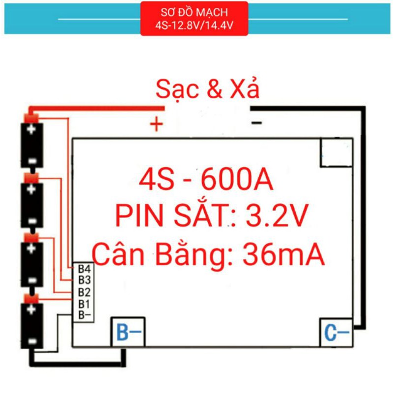 achun.vn - MẠCH BẢO VỆ PIN SẮT & KHỞI ĐỘNG XE MÁY 4S-12.8V/14.4V  XẢ 600A