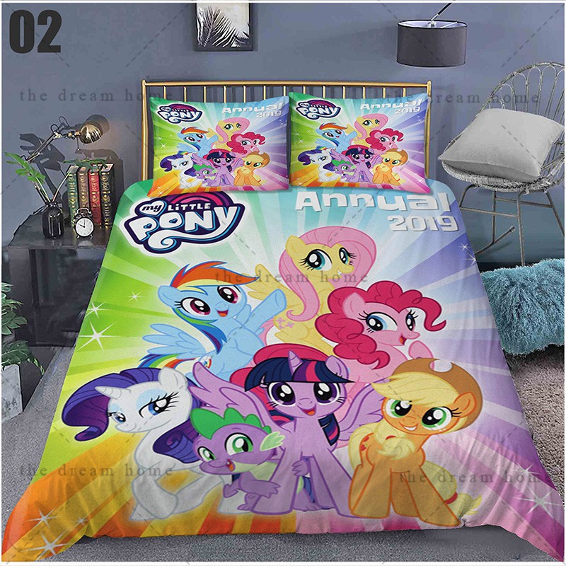 Bộ Chăn Ga Và Vỏ Gối 3 Trong 1 Họa Tiết Ngựa Pony Đáng Yêu