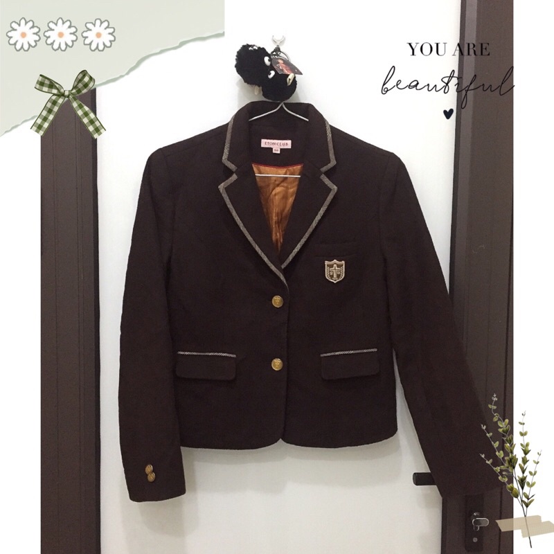 Áo vest dạ blazer mùa đông đồng phục học sinh dáng ngắn màu nâu phối jk (pass)