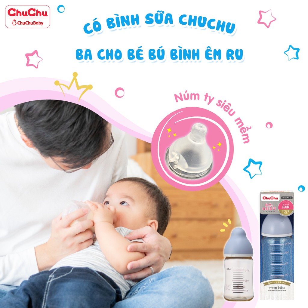 Núm ty silicone cổ rộng hộp 2 cái  new Chuchu Baby