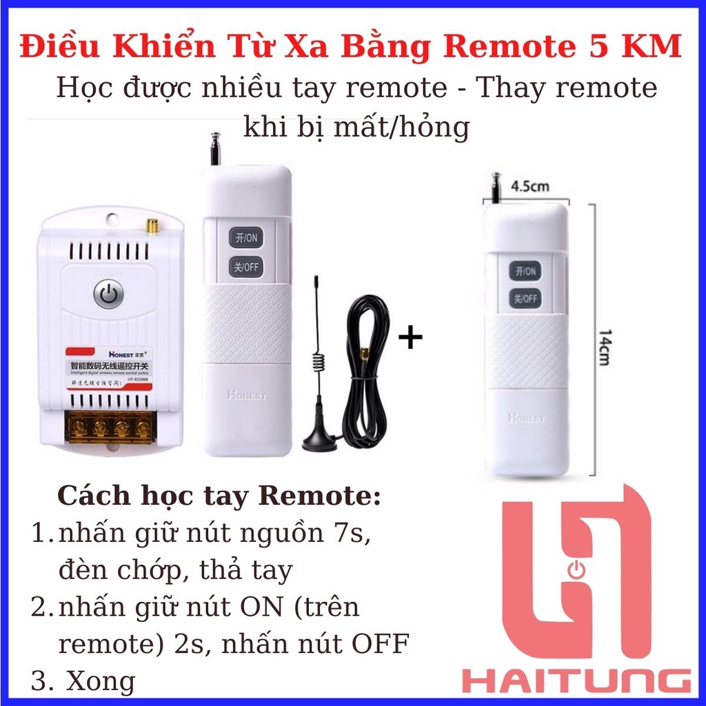 Công Tắc Điều Khiển Từ Xa 5Km Honest HT9220KG-5, Nguồn 220V, Remote honest, Honest 9220KG5 - Thiết bị điện Hai Tùng
