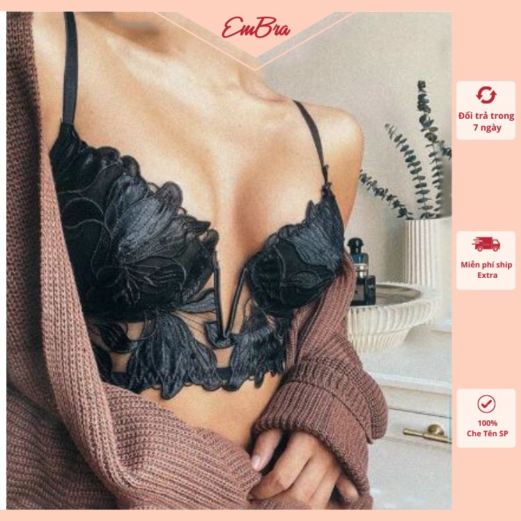 áo Bra gọng họa tiết hoa thêu new mã EBALB09