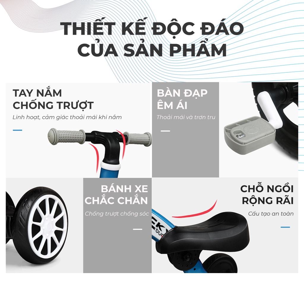 Xe đạp 3 bánh Tricky Bunny kết hợp xe chòi chân cho bé,giữ thăng bằng tốt,bánh xe chống trơn trượt chỉnh được chiều cao