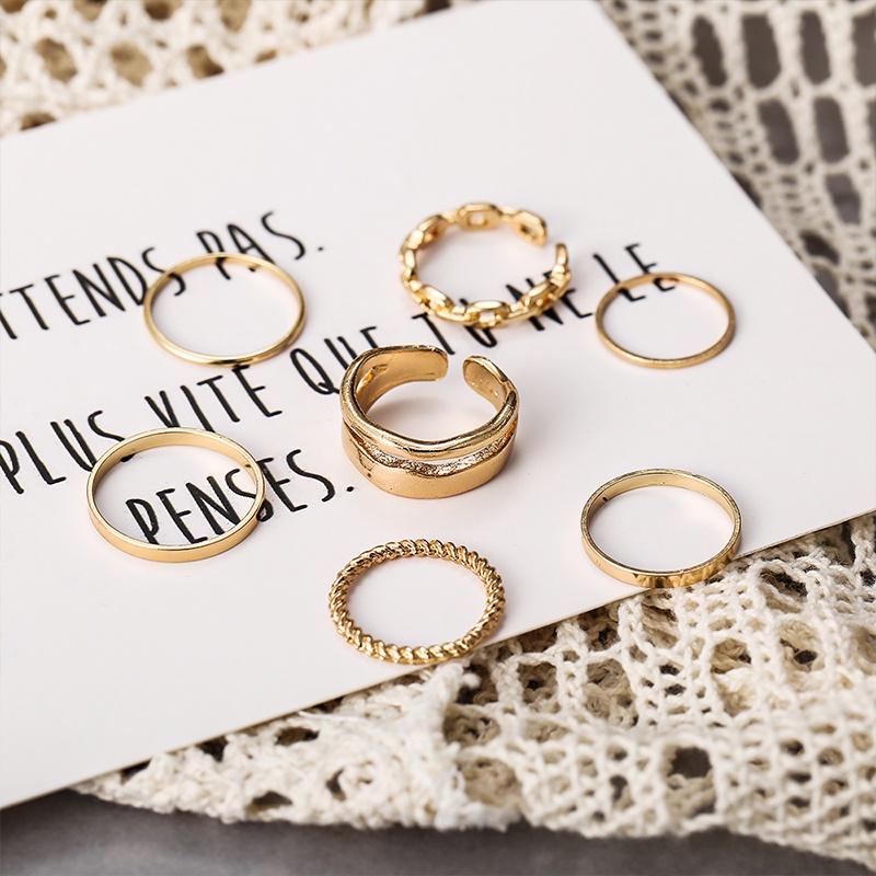 Set 7 nhẫn vàng phong cách Hàn Quốc cổ điển thời trang 17Km