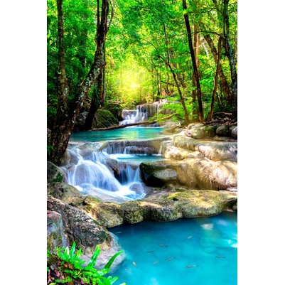 Tranh thác nước thiên nhiên tặng keo và dụng cụ dán 3D