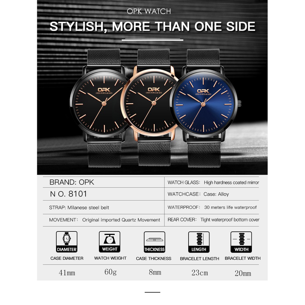 [Mã FASHIONCB264 giảm 10K đơn bất kỳ] Đồng hồ OPK 8101 chống thấm nước phong cách thể thao cho nam