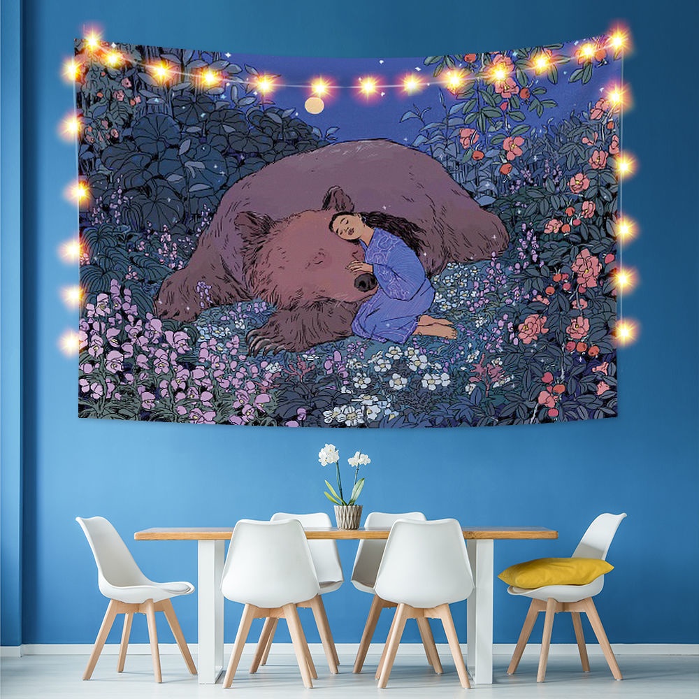 Nordic-Styleins Tiger Girl Fresh Illustration Bedroom Decoration Cloth Tapestry Background Cloth Mural