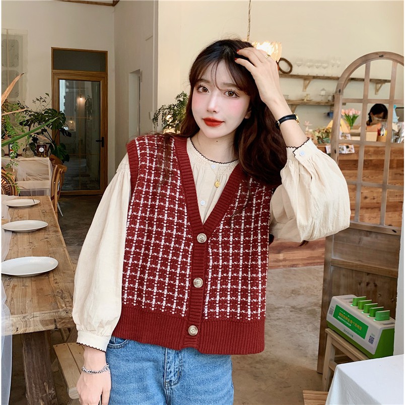 Áo Sweater không tay dáng rộng phong cách retro cá tính | BigBuy360 - bigbuy360.vn