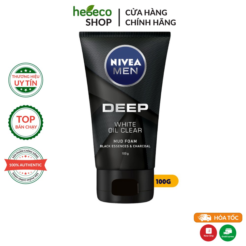 Sữa rửa mặt sáng da từ than đen Nivea Men Deep White Oil Clear 100g - Hàng Chính Hãng