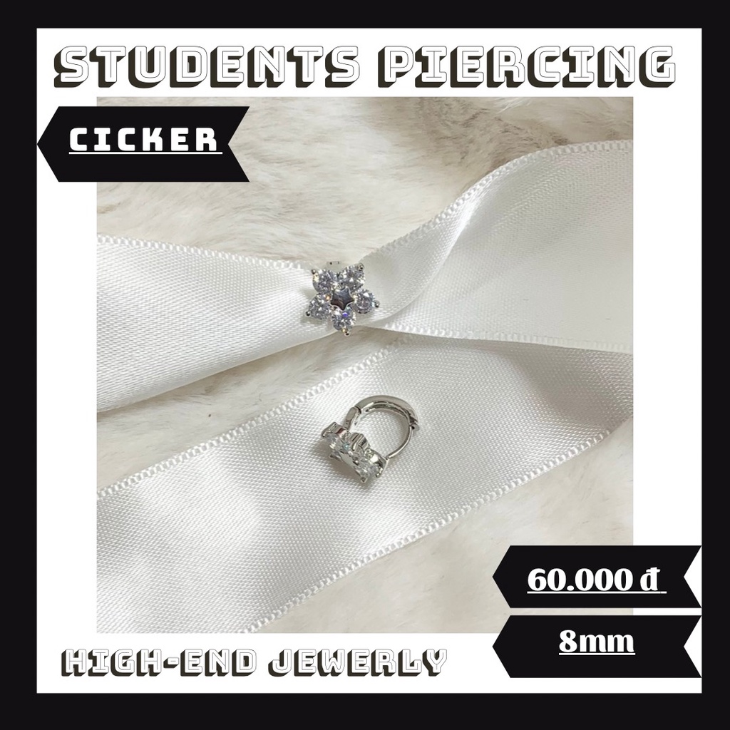 [Rẻ Vô Địch] Khuyên Tai Vòng Hình Hoa Đính Đá Cao Cấp - Khuyên Thép 316L