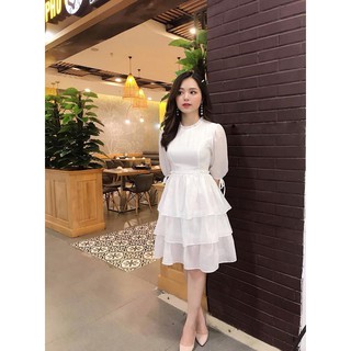 Váy tơ trắng 3 tầng