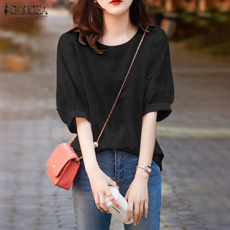 Áo tay lửng ZANZEA dáng rộng màu trơn thời trang Hàn Quốc dành cho nữ