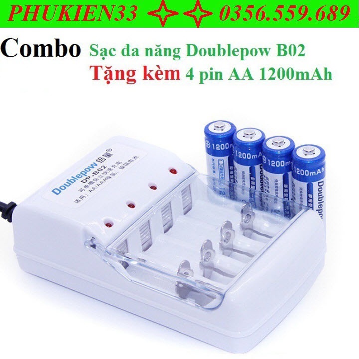 Bộ Sạc Pin Doublepow DP-B02 Kèm 4 Pin Tiểu Sạc AA 1200mAh