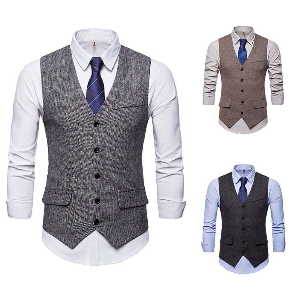 La❅Men's Autumn Winter Formal Bussiness Tuxedo Suit Waistcoat Vest Jacket Top Coat