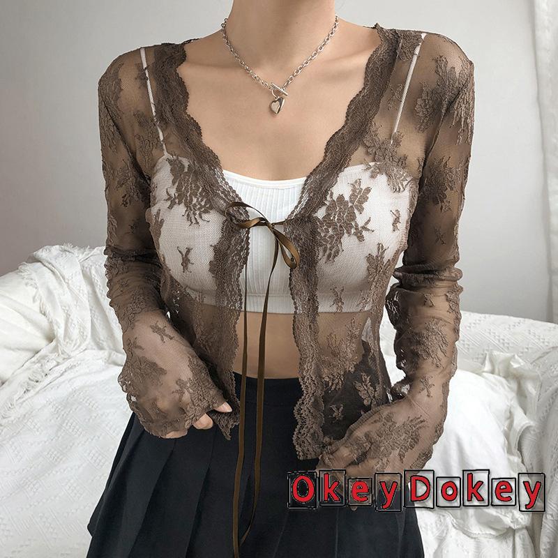 Áo Khoác Cardigan Tay Dài Buộc Dây In Họa Tiết Hoa Quyến Rũ Dành Cho Nữ Y2K