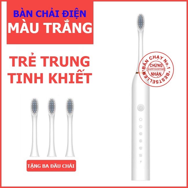 Bàn chải điện Sonic X3 Pro,  Bàn chải đánh răng điện tự động 6 chế độ chải, tặng kèm 4 đầu chải