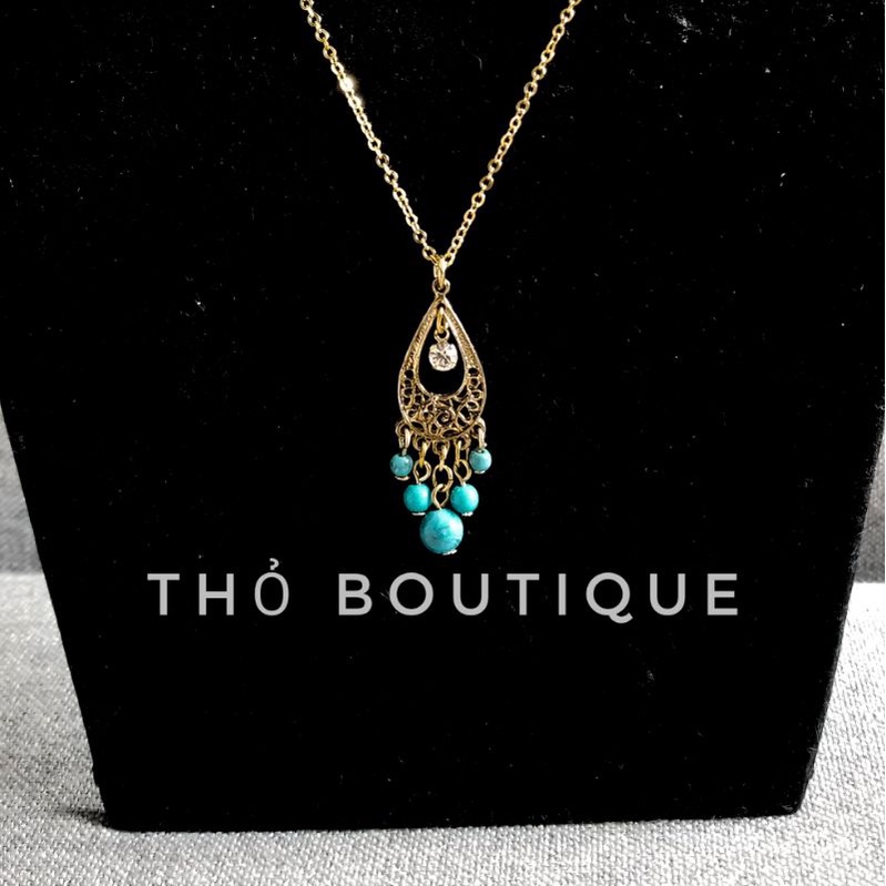 [HÀNG MỸ] Dây chuyền SIGRID OLSEN hợp kim mạ vàng Bohemian đá tròn xanh ngọc