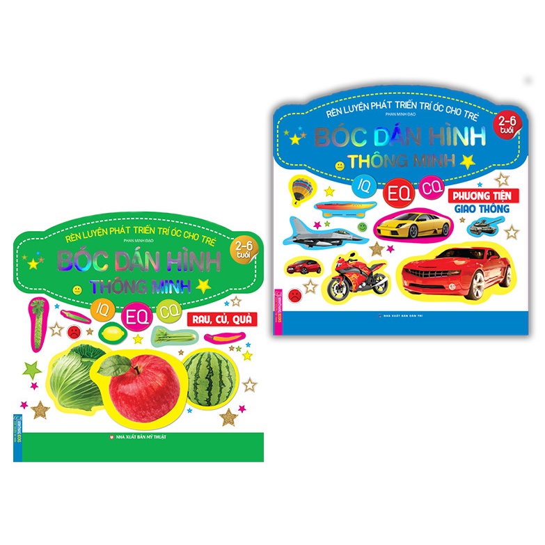 Sách-Combo4c-bóc dán hình thông minh IQ-EQ-CQ( 2-6 tuổi)-Chơi mà học+Động vật+Phương tiện giao thông+Rau, củ, quả