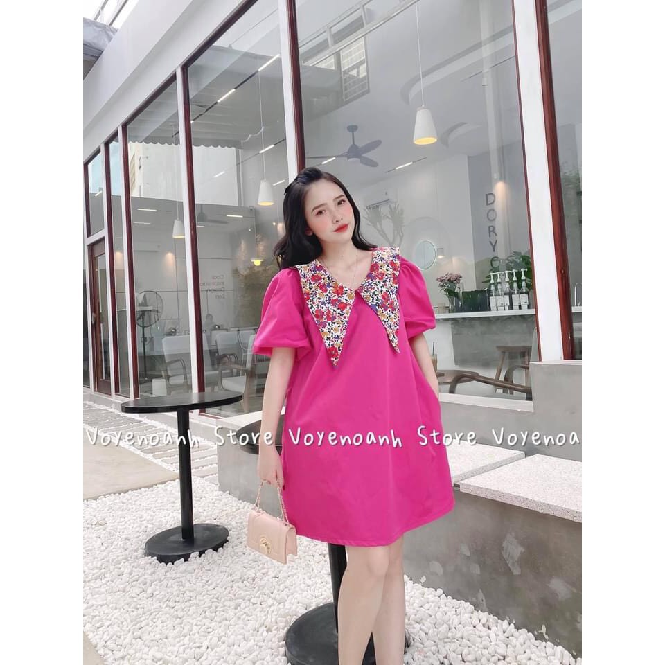 Váy Thô Tay Bồng Phối Cổ Hoa Dáng Xòe Rộng - Váy Thô Dáng Ngắn Cổ Nhọn | BigBuy360 - bigbuy360.vn