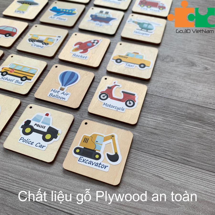 Tìm cặp giống nhau, tìm cặp đôi, memory game bằng gỗ hình ô tô - Rèn luyện siêu trí nhớ cho bé