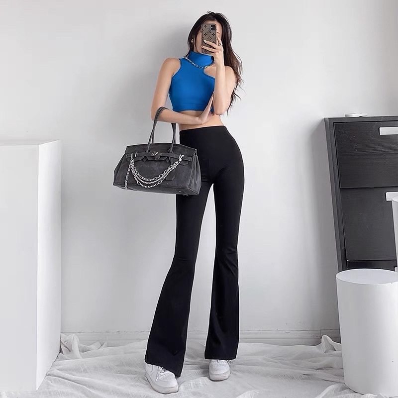 Quần ống loe nữ vintage hack chân 17Dec, quần legging cạp cao dáng dài