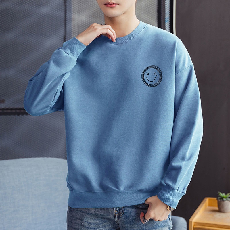 Áo sweatshirt tay dài in họa tiết mặt cười thời trang dành cho nam