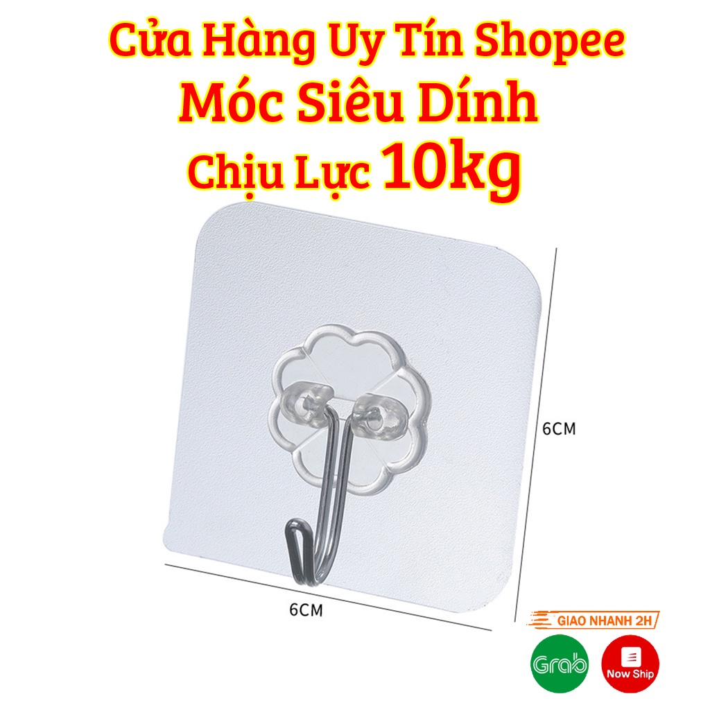 Móc dán tường trong suốt siêu dính chịu lực 10kg kích thước 6x6 cm