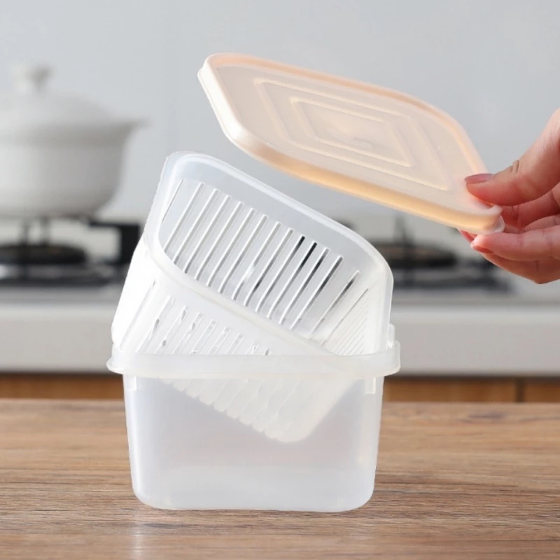 Hộp bảo quản thực phẩm để tủ lạnh có lỗ thoát nước tiện dụng