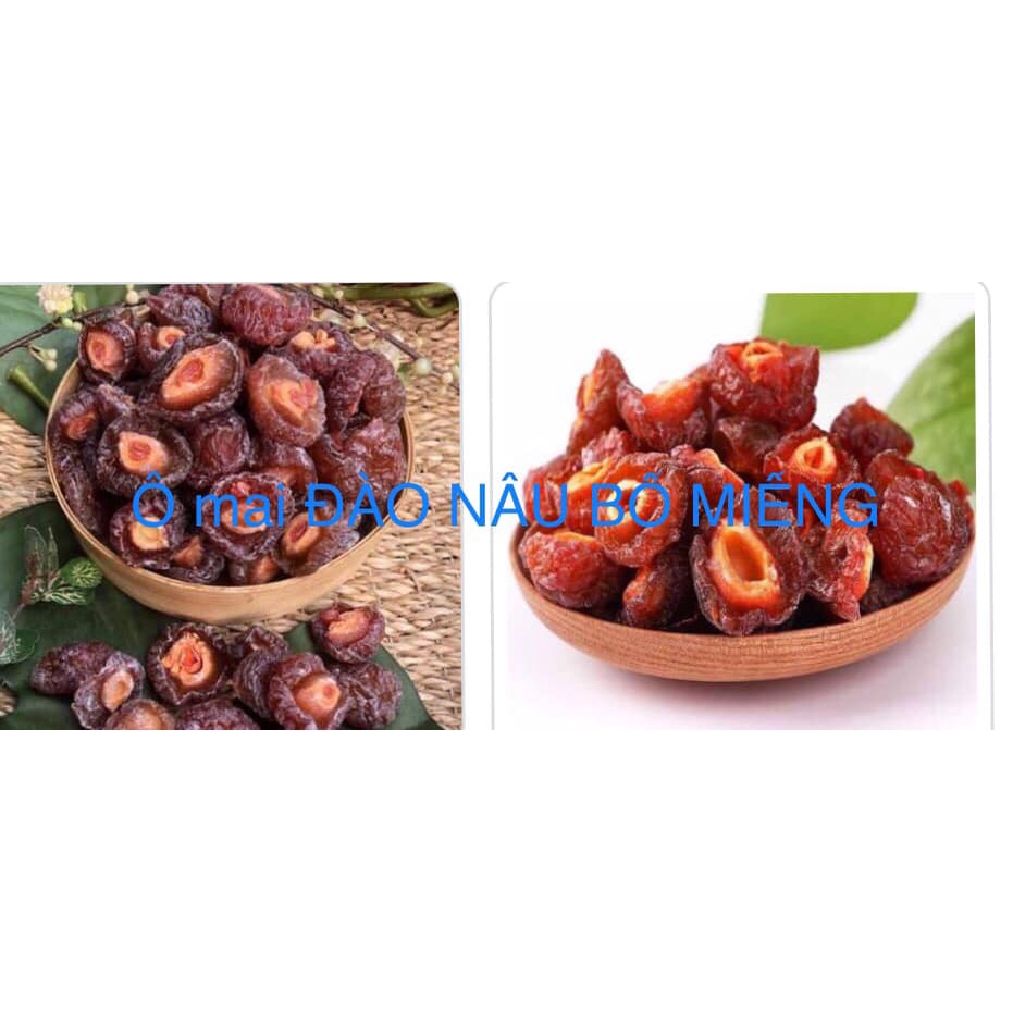 Ô mai đào nâu bổ đôi sấy dẻo hộp 500g.