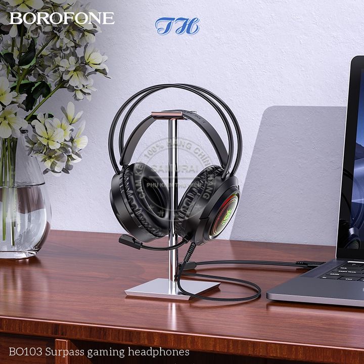 Tai nghe chụp tai có dây cho Game thủ BOROFONE BO103 chống ồn, hiệu ứng LED đẹp mắt, Jack USB và 3.5mm
