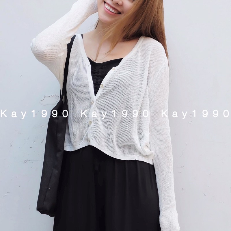 ÁO KHOÁC TAY DÀI DỆT KIM TRẮNG - AKTDDKT