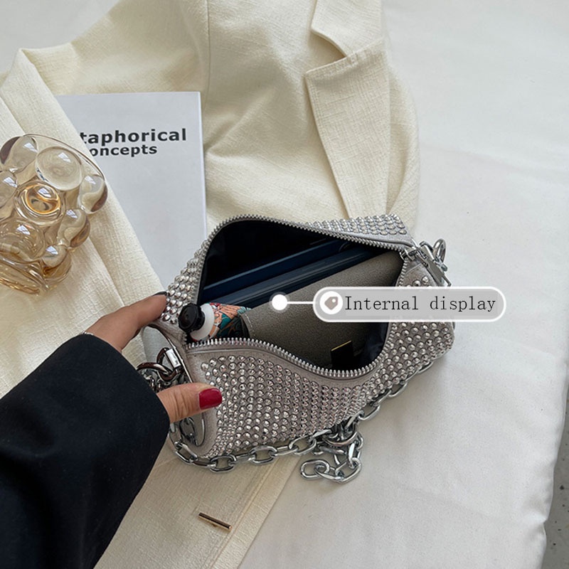 Ielgy Túi Xách Đính Kim Cương Giả Phối Dây Xích Dễ Phối Đồ Cho Nữ
