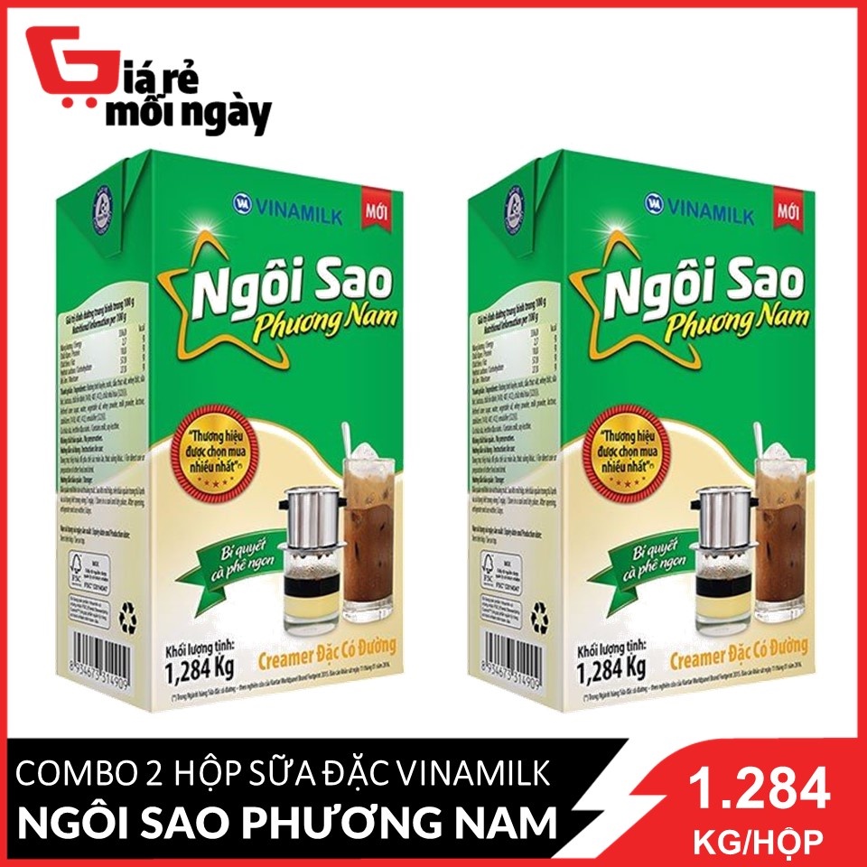 Combo 2 Sữa đặc Vinamilk Ngôi sao Phương Nam Có đường (Xanh) 1284g