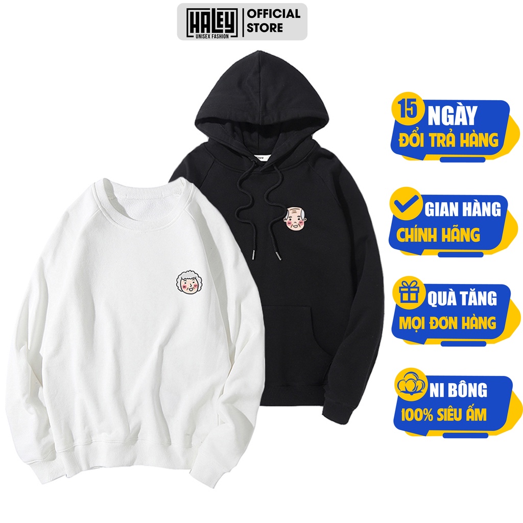 Áo Hoodie Cặp Đôi Hình Ông Bà Anh 2 màu đen trắng Unisex Form Suông Chất nỉ bồng đẹp mã HD22 -Quà tặng ngẫu nhiên