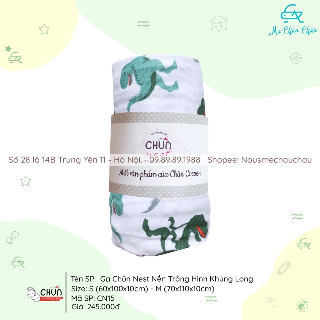 MCC Chũn Nest - Ga Chũn Trải Giường Cũi Hoạ Tiết Khủng Long (Size S(60*100*10) - Size M(70*110*10) - Đặt Size Theo Cũi)