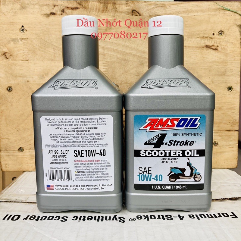 Nhớt Tổng Hợp Xe Tay Ga Amsoil Formula 4-Stroke Scooter Oil 100% Synthetic 946ML - Made in USA