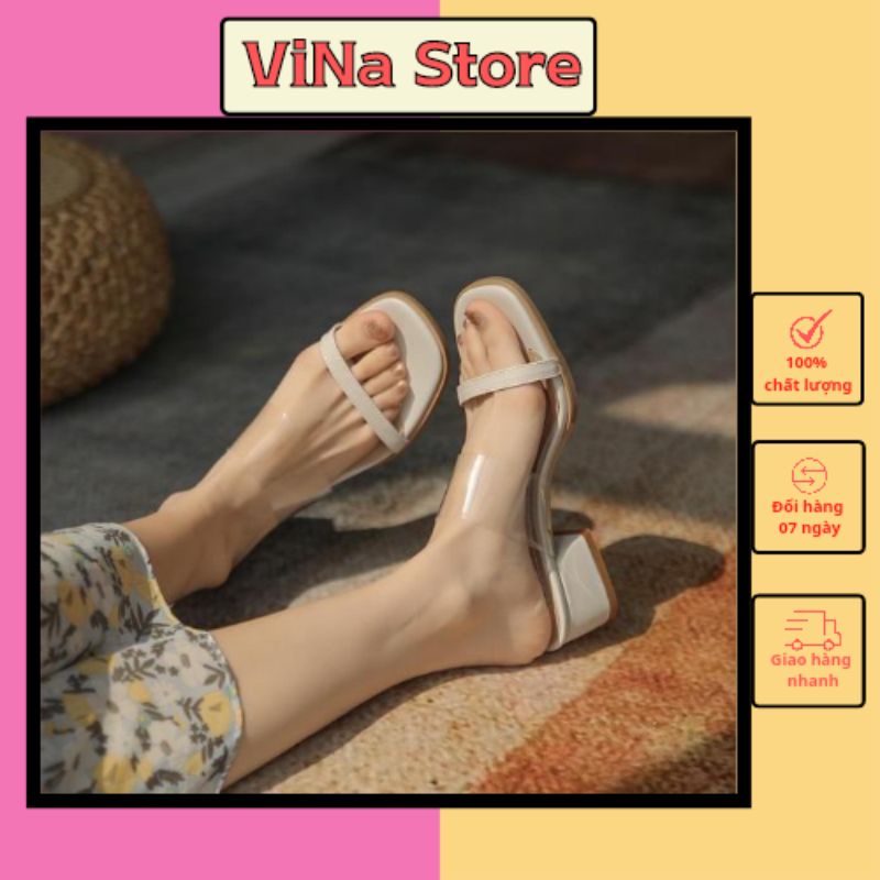 dép nữ quai ngang mảnh 4 phân phối mika trong suốt, guốc cao gót đế vuông hottrend mùa hè 2023 VINA STORE mã TH03
