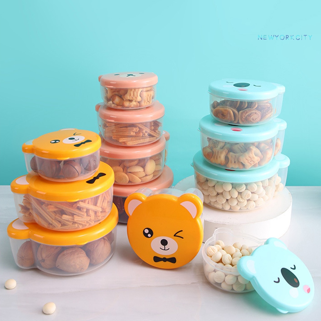 Set 4 Hộp Đựng Thức Ăn Bằng Nhựa PP Sức Chứa Lớn Chống Rò Rỉ Họa Tiết Hoạt Hình Dễ Thương