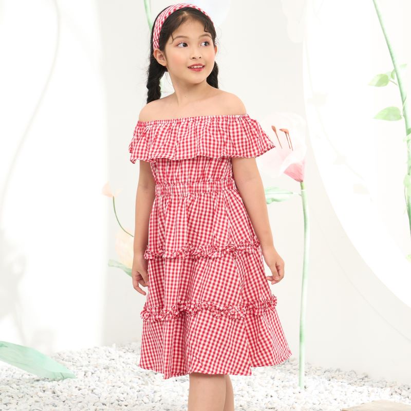 Váy đỏ cho bé gái cao cấp Econice1-6. Size đại trẻ em 5, 6, 7, 8, 10 tuổi mặc mùa hè