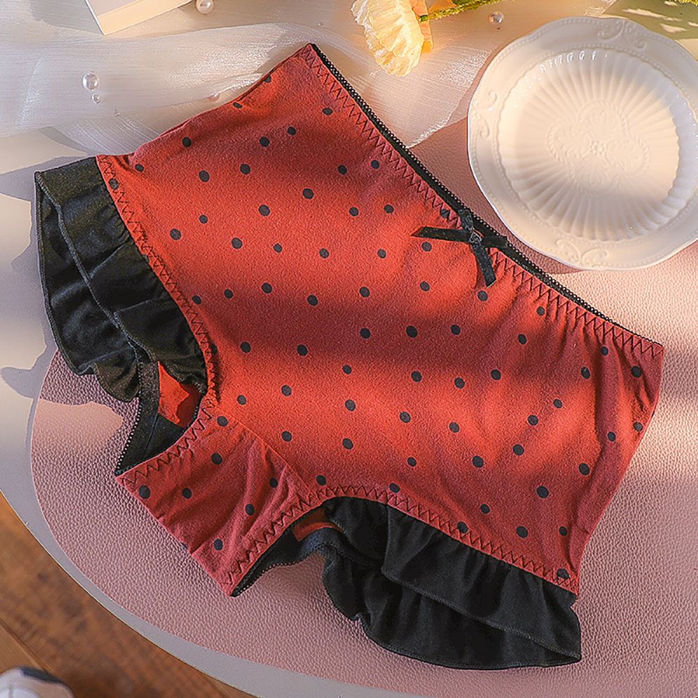Quần lót cotton lưng cao trong suốt thoáng khí họa tiết chấm bi đính nơ dễ thương cho nữ